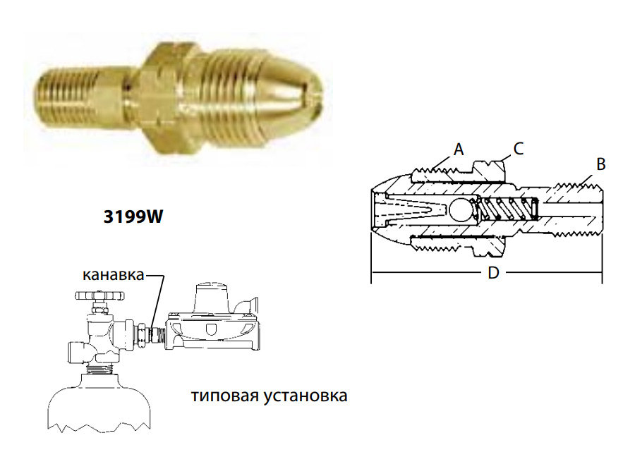 Скоростной клапан RegO модели 3199W для газовых баллонов DOT